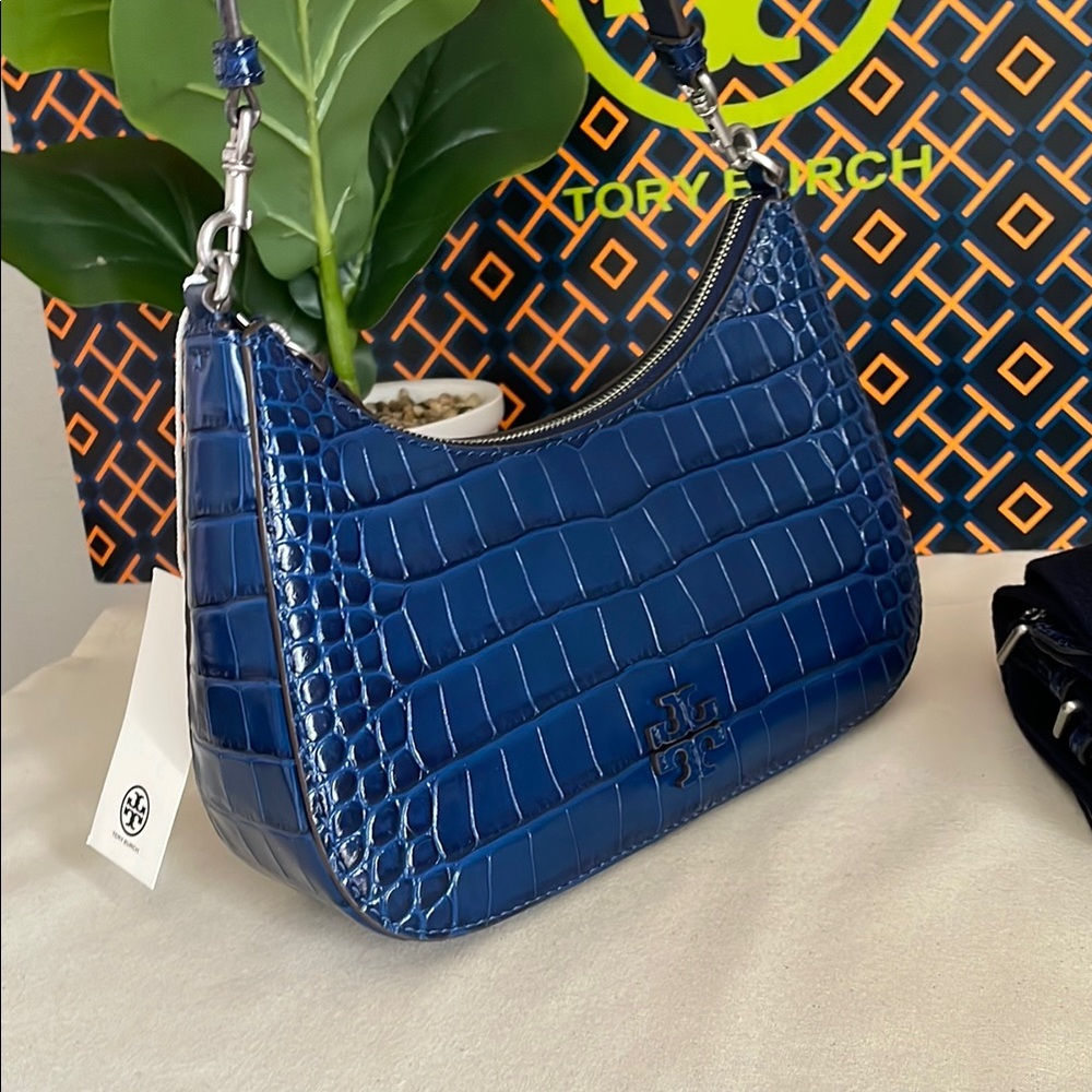 Tory Burch Blue Croc-Embossed convertible Women's crossbody Bag 2 straps - Picture 6 of 16
